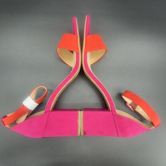 CL by Laundry Jody Womens 8.5M Orange Hot Pink Suede Block Heel Open Toe Strappy - Picture 8 of 11